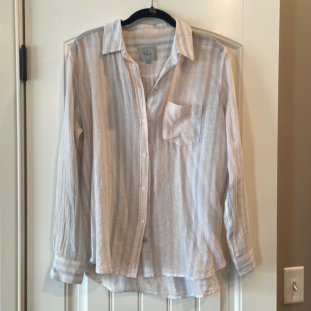 Rails Long Sleeve Pastel Striped Shirt with Shimmer details